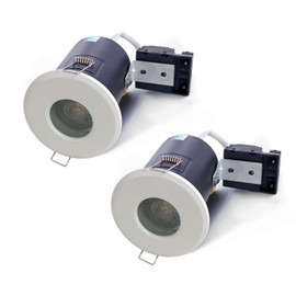 2XSweier 90 Minute White Fire Rated Downlights, Waterproof IP65 LED Recessed Ceiling Spots,230V GU10 Die-Cast Aluminium Downlight No Transformer Required（Bulb not Included） (White, Set of 2)