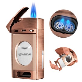 Cigar Lighter with Cutter,FANKAI Torch Lighter Double Jet Flame Refillable Butane Lighter 2 in 1 Windproof Lighters for Smoking with Gift Box (Butane Not Included)