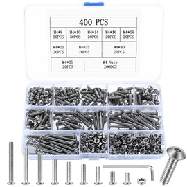 400 Pcs M4 Bolts and Nuts Set, Hex Socket Button Head Cap Screws Nuts and Bolts Assorted Set, 410 Stainless Steel Round Head Pan Head Hexagon Socket Bolts Machine Screws Assortment Kit
