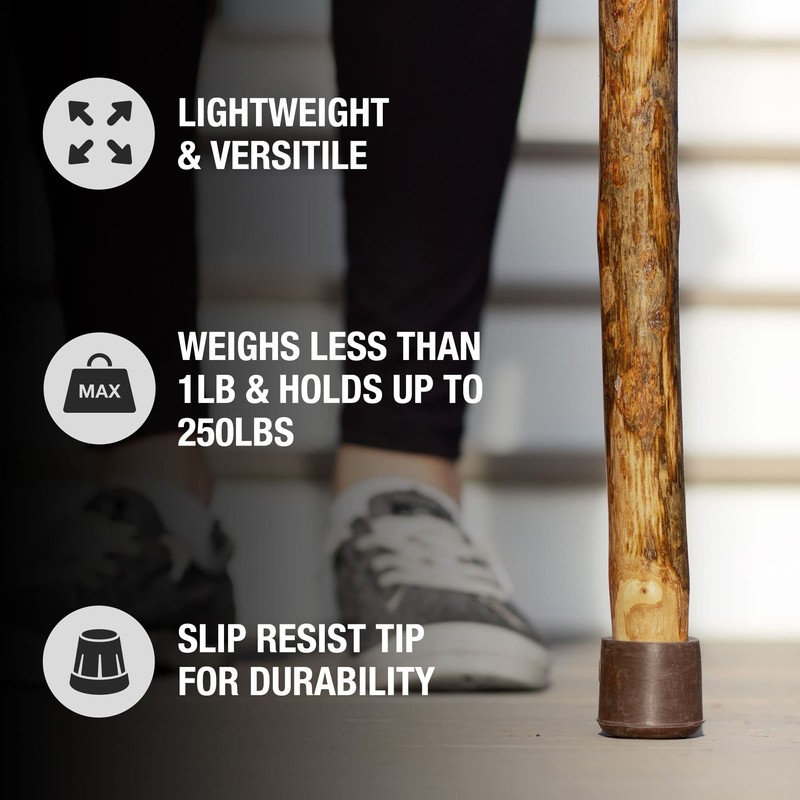 Brazos Rustic Wood Walking Stick, Hardwood, Traditional Style Handle, for