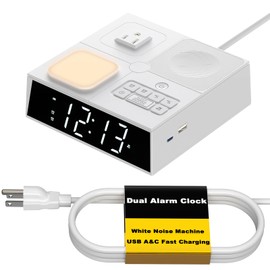 Kungfuking Alarm Clock Power Strip with White Noise, Dual Alarms, 20W USB-C