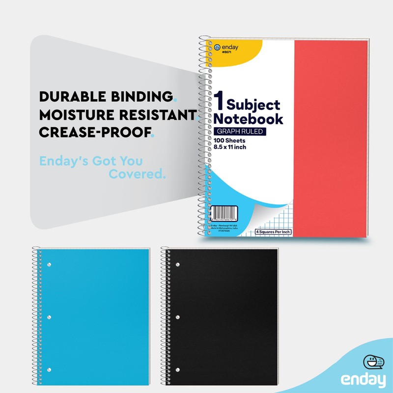 Enday Graph Paper Notebook 8.5 x 11 with Plastic Cover,