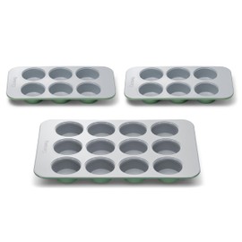Caraway Nonstick Ceramic Muffin Pan Set - 2x 6 Cup & 1x 12 Cup – Non-Toxic, PTFE & PFOA Free – Aluminized Steel Core – For Baking Cupcakes, Muffins & More - Sage