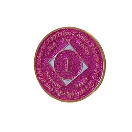 31 Year NA Style Clean Time Chip Pink Glitter Tri-Plate Sobriety Chip