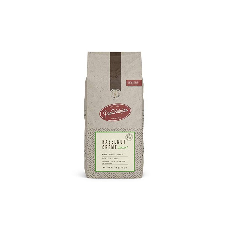 PapaNicholas Coffee Ground Coffee, Decaffeinated, Hazelnut Creme, 12 Ounce
