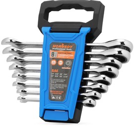 HORUSDY Combination Ratchet Wrenches Set with SAE | 8 Pieces Wrench Set with Wrench Organizer | 72-Tooth | 5° Swing Arc | 1/4" - 11/16" | Chrome Vanadium Steel
