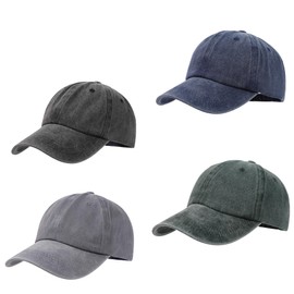 4 Pcs Washed Plain Baseball Cap, Twill Adjustable Unisex Cotton Baseball Cap Vintage Dad Hat Men/Women/Teenagers Black,Blue,Dark Green+Gray
