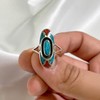 Southwestern Style Turquoise & Coral Gemstone 925 Sterling Silver Ring
