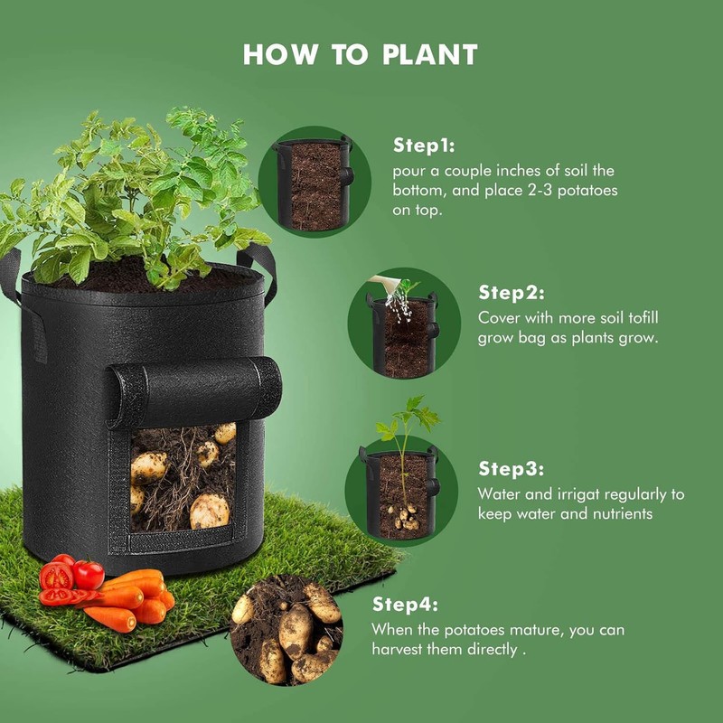 3Pack Potato Grow Bags, Garden Planting Bag with Reinforced Handle,