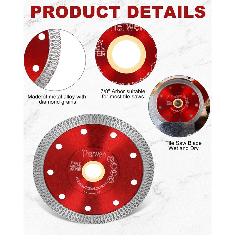 Therwen 25 Pcs Diamond Saw Blade Bulk 4.5 Inch Thin