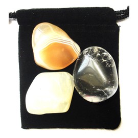 The Magic Is In You Aquarius Zodiac/Astrological Tumbled Crystal Healing Set with Pouch & Description Card - Agate, Clear Quartz, & Moonstone