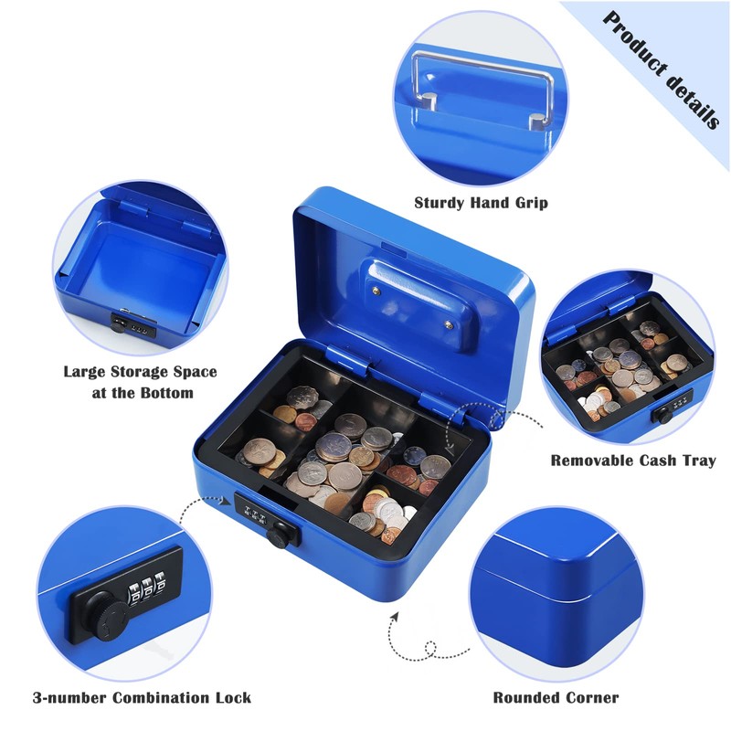 xydled Steel Cash Box Safe with Combination Lock,Money Safe Box