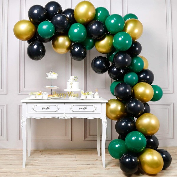 PartyWoo Black Gold and Green Balloons, 60 Pcs 12 Inch Green Balloons, Black Balloons and Gold Balloons, Green Gold Black Balloons for Black Party Decorations, Green Birthday Decorations