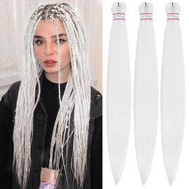 Col bling Braiding Hair Pre Stretched 28 Inch 3 Packs White Long Braid Hair Extensions for Women Box Braids Hair Pre-Stretched Yaki Texture Professional Synthetic Knotless 28 Inch
