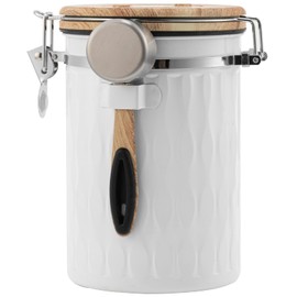 TEDSWAIT Coffee Container with Sealed Cantilever Lid and Scoop, Airtight Stainless Steel Kitchen Food Storage Canister with Date Tracker, 1.8L(White)