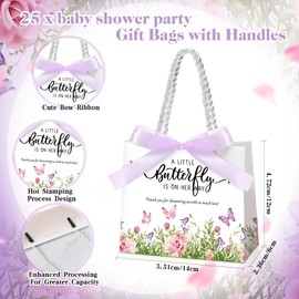 Spakon 25 Pack Butterfly Baby Shower Party Favors Butterfly Gift Bags Butterfly Goodie Bags Butterfly Party Bags with Handles and Bow Ribbon Baby Shower Party Gift Bag for Baby Shower Return Gift