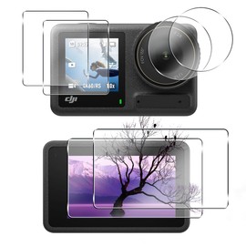 DJI Osmo Action 4 Glass Film + Lens Film [2 for Main Screen + 2 Subscreen + 2 LED Protective Film] 9H Surface Hardness Compatible DJI Osmo Action 4 Film Tempered Glass LCD Protective Film High