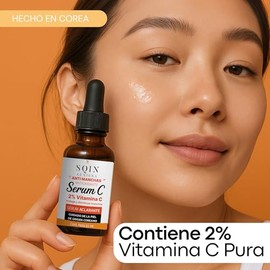 Sqin Luxiena Korean Serum de Vitamina C 2% y Ácido Hialurónico Facial. Aclara la Piel, Antimanchas facial + Antiarrugas + Antioxidante, Suero Facial d