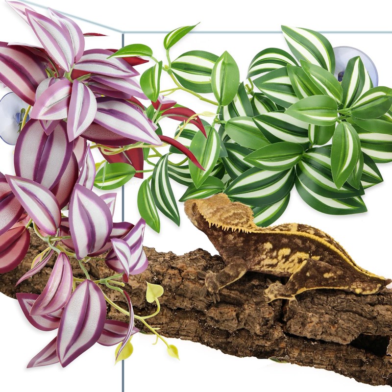 QUOZUO 2 Pack Reptile Plants for Terrarium, Artificial Leaves Habitat