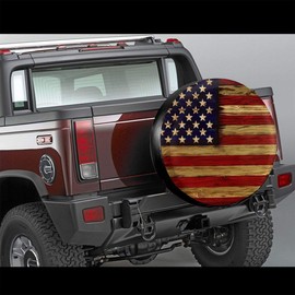 Tire Cover American Flag Reclaimed Wood Potable Polyester Universal Spare Wheel Tire Cover Wheel Covers for Trailer RV SUV Truck Camper Travel Trailer Accessories 15 Inch
