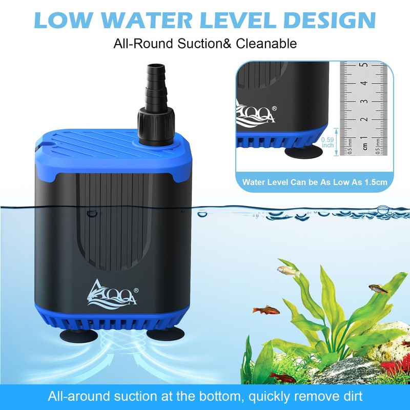 AQQA DC Aquarium Water Pump with Controller,4 Flow Adjustable,Feed Mode,IP68