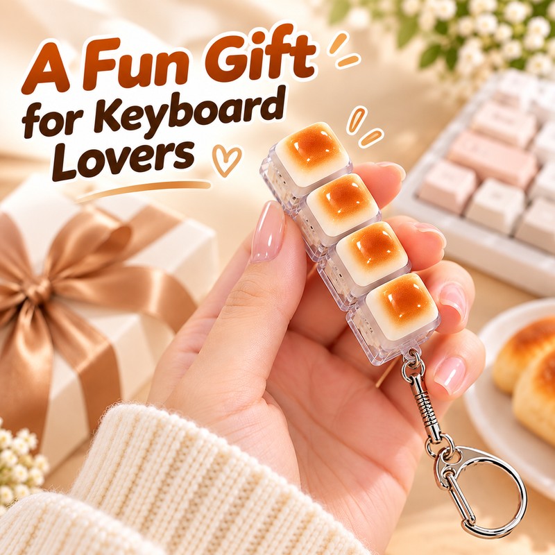 Bread Fidget Keychain for Everyday Use – Clickable Keyboard Keycaps