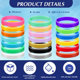 Aoriher 200 Pcs Silicone Wristbands Bulk Rubber Bracelets Solid Color Silicone Bracelet Colored Stretch Rubber Wristbands Blank Sports Bands for Adult Men Women Teen Games Teams Events Gifts, 20 Color
