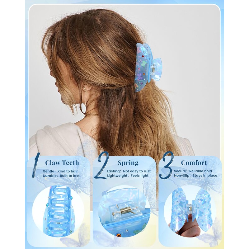 Mesovor 3 Pack Bow Printed Hair Claw Clips, Non-slip 3.74"