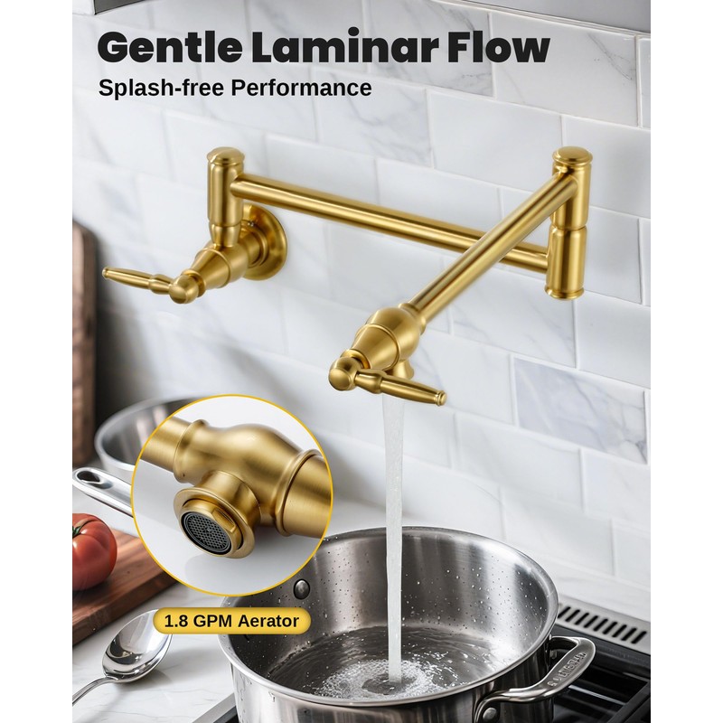 Pot Filler Faucet Brushed Gold: Solid Brass Wall Mount Heavy