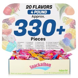 Hi Chew 20 Flavors, Bulk 330+ Pieces, 4 Pound (Strawberry, Mango, Green Apple, Grape, Pineapple, Kiwi, Dragon Fruit, 3 Berries, Orange Tang, Apple Strawberry, Raspberry, Blue Hawaii, Rainbow Sherbet)