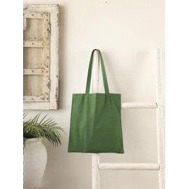 Popular Handicrafts 12 Pack Economical 14"x15" Cotton Tote Bag Lightweight Reusable Grocery Shopping Cloth Bags, Hunter Green, 14"W x 15"H