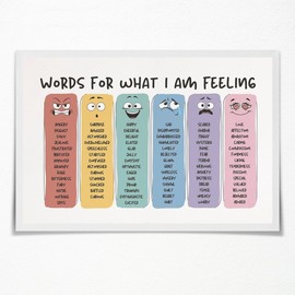 Feelings Vocabulary Poster, Words For My Fellings Chart, Emotional Self Regulation Education, Social Emotional Learning,Calming Corner Classroom Children's Room Decoration 12x16in Unframed