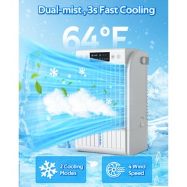 AI Portable Air Conditioners Fan,JYew Evaporative Mini Room Air Conditioners,Portable AC Unit Air Cooler with 4 in 1 Humidifier Fan Conditioner with 1500ML, 3 Speed AC Portable for Room Office Car