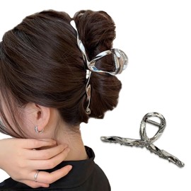 Hair Clip, Large, Hair Claw Hair Elastic, Secure, Metal Clip, Simple, For Large Hair, Firm, Hair Accessory, For Women (Silver)