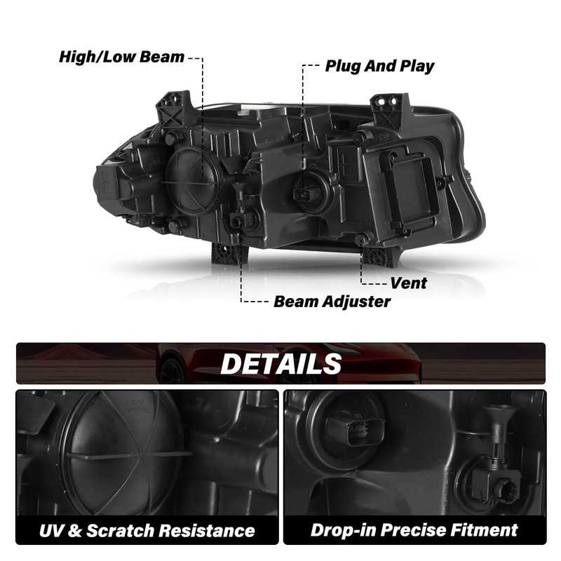 Bingbingmotor Halogen Headlights Assembly Compatible with Dodge Charger 2015-2023 Headlamp