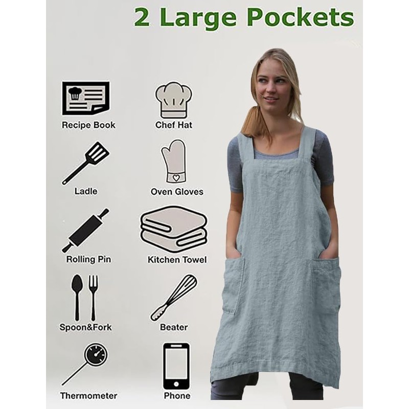 Stomeshle Japanese Aprons Plus Size Smock for Women with Pockets