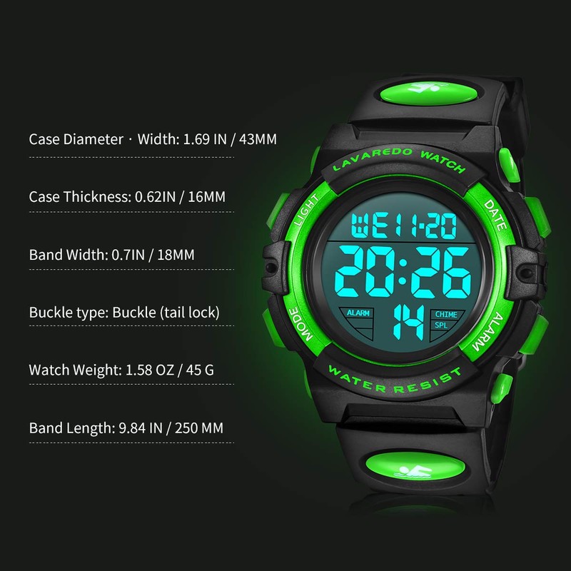 A ALPS Boys Digital Sport Watch with Alarm, Waterproof, Shockproof,