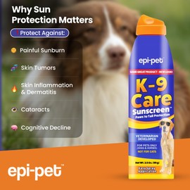 Epi-Pet K-9 Care Sunscreen, Paws to Tail Protection, Prevents Sunburns on Dogs and Horses, Sun Protector Spray, SPF 30+, Non-Greasy/Oily Solution – 3.5 oz (Pack of 12)