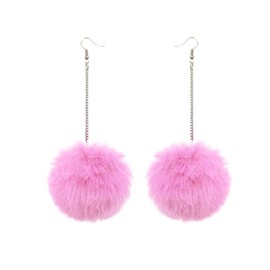 Colorful Pom Pom Earrings, Furry Ball Dangle Earrings for Women Winter Trendy Jewelry-pink