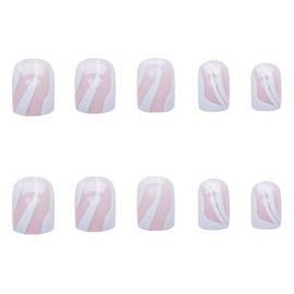 RikView White Press on Nails Medium Length with Swirls Design Square Fake Nails Full Cover Acrylic Nails