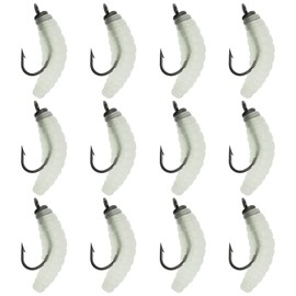 YINETTECH 12pcs Rubber Maggots Fishing Baits 20mm Rubber Bait Worms with Hook for Fishing Freshwater and Saltwater Fish Trout Crappie Pan Fish