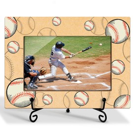 Zgogy Wooden Baseball Picture Frame With Iron Stand, Photo Gifts For Team Player Coach Athletes, Sport Gifts For Birthday Keepsake Retirement, Insert 4 * 6 Picture Horizontal -40