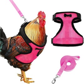 Chicken Harness with Leash, Upgraded Double Adjustment Chicken Harness and Leash Set for Hens, Duck, Goose, Small Pet (Black, L) - Color: Pink, Size: L