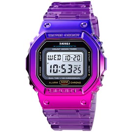 Gosasa Gradient Color Silicone Plating Digital Electronic Waterproof Sports Wristwatches Casual Watch Student Watches (Plating -Purple)