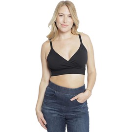 Ingrid & Isabel Cooling Crossover Nursing Bra - Wireless Seamless Postpartum and Maternity Bra for Breastfeeding (Black), Womens Size M