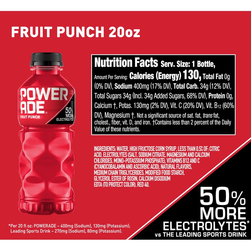 POWERADE Sports Drink Fruit Punch, 20 Ounce (Pack of 24)