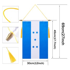 TMHTMH 18x12 Inch Honduras Wall Banner Flag,Wooden Hanging Pole and Double Satin Finish,Honduran Hanging Flag,for House Room,School Classroom, Club and Door