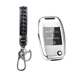 MEDZUK 5 Colours Key Case, Compatible with Kia Sportage QL 2015-2020 Car Key Case with Key Fob, Key Shell Accessories, Protective Case (Silver)