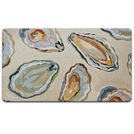 JINYO Coastal Beach Door Mat, Oyster Door Mat Indoor Outdoor Entrance Entryway Porch, Ocean Coastal Nautical Bath Mats for Bathroom, Beachy Welcome Mats, 17x30 Inch