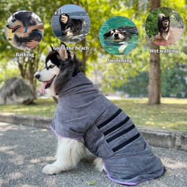Dog Drying Coat Bathrobe Towel,Microfibre Material Fast Drying Super Absorbent Dog Bath Robe, Pet Quick Drying Moisture Absorbing with Adjustable Collar and Waist